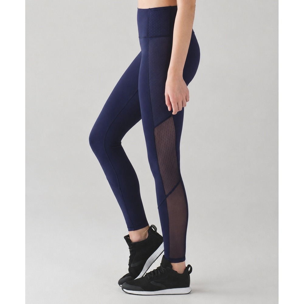 Lululemon Body Con Tight Dark Navy Full-On Luxtreme Mesh Panel Leggings Size 6